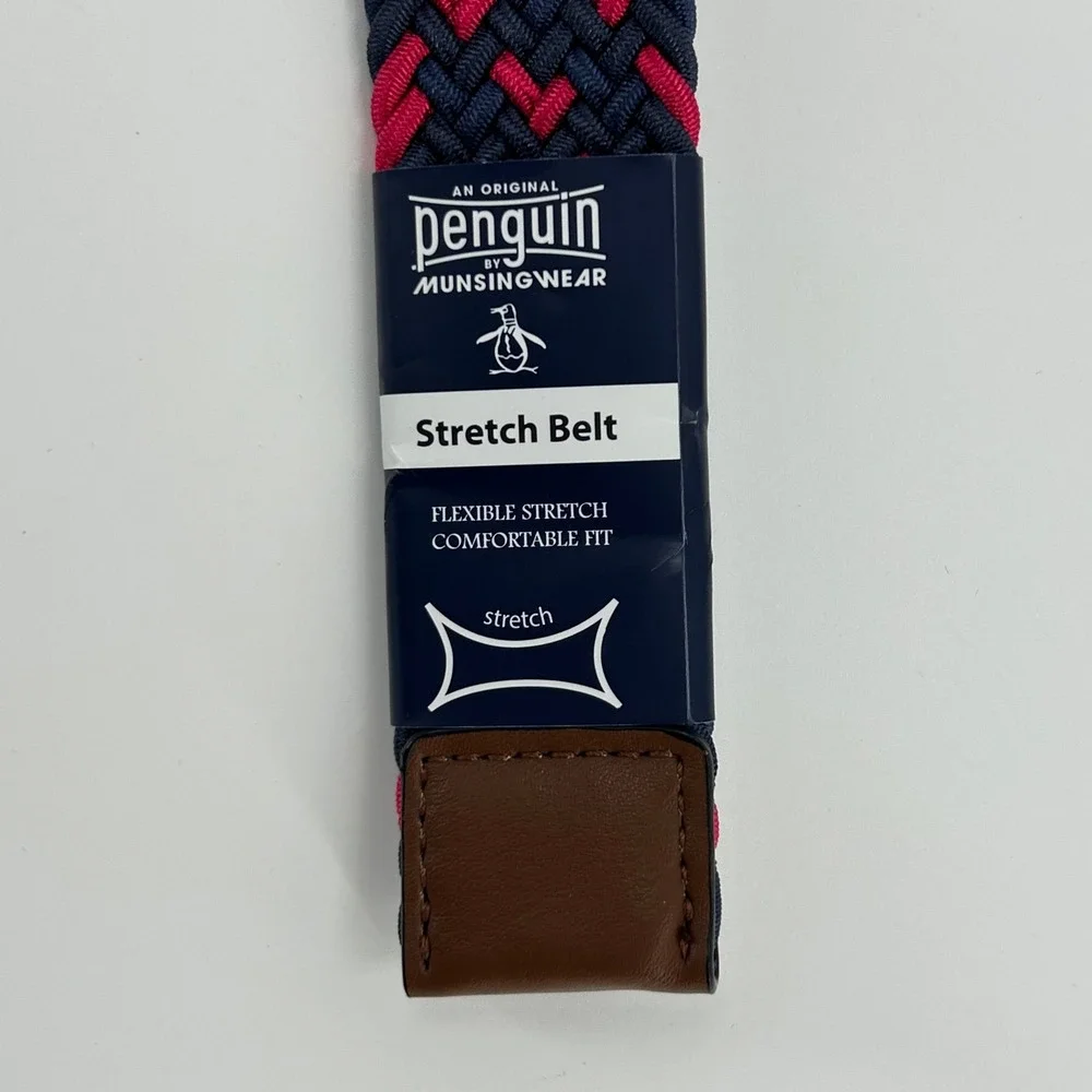 Original Penguin Mens Braided Stretch Belt Navy Red Woven HN86918 Size 30-32 NEW